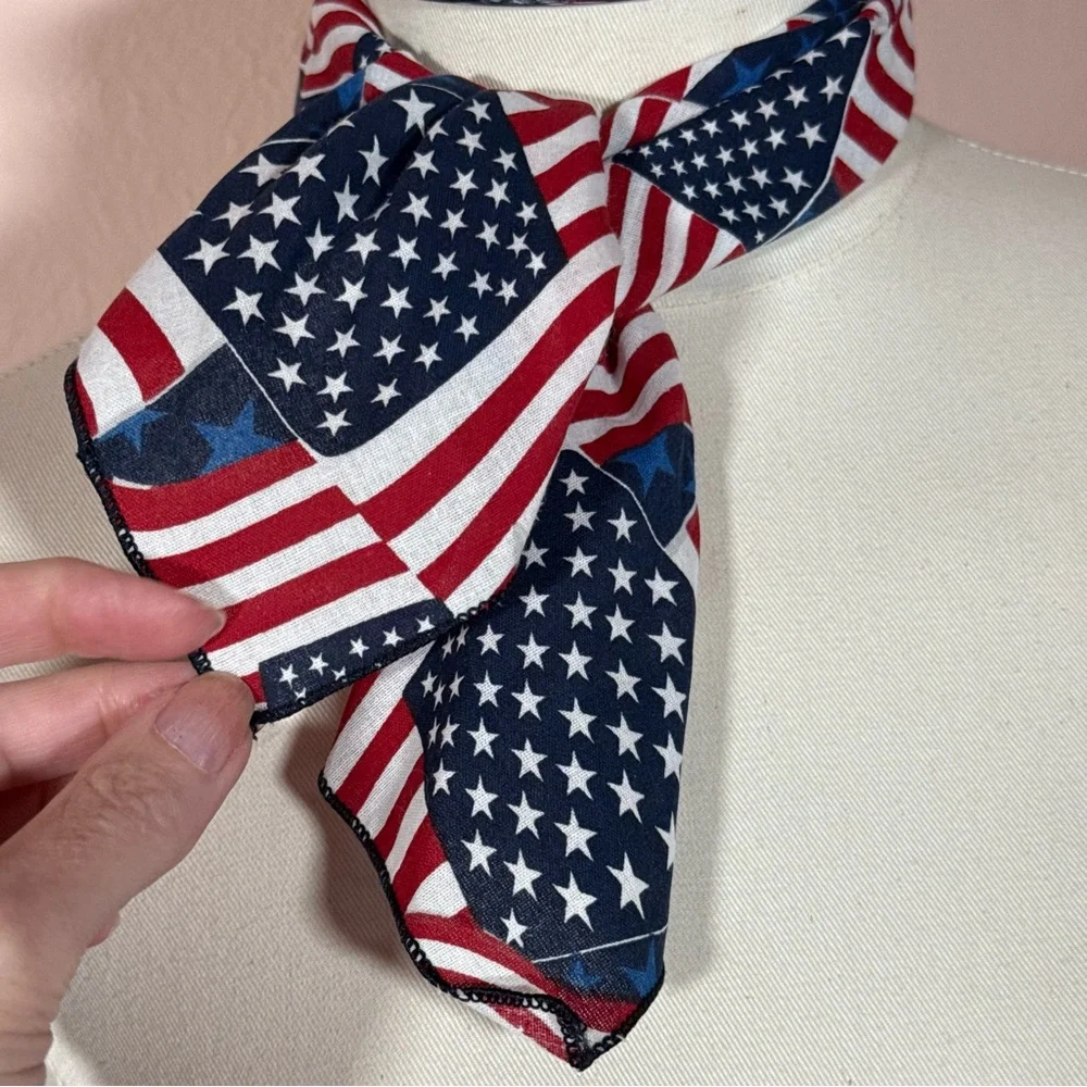 Vintage 1980 90 Handmade retro western flag print bandana scarf USA 🇺🇸 - Picture 5 of 15